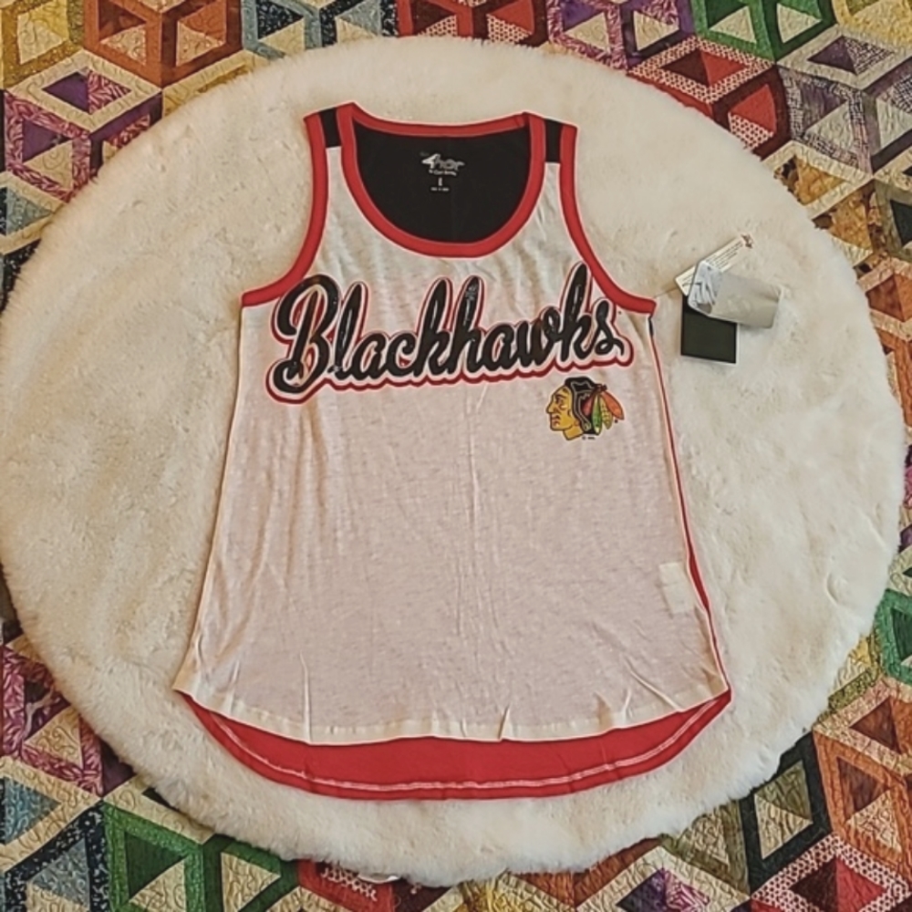 NWT 4 Her By Carl Banks Chicago Blackhawks Hockey Glitter Colorblock Tank